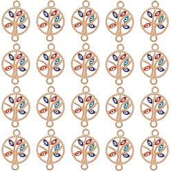 Разноцветный 40Шармы из эмалевого сплава шт., Плоские круглые связи дерева со сглазом, розовое золото , красочный, 23.5x16.5x2 мм, отверстие : 2 мм