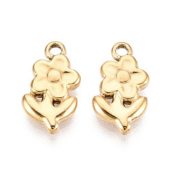 Настоящее золото 18K 304 из нержавеющей стали цветочные кулоны, ионное покрытие (ip), реальный 18 k позолоченный, 18x9.5x3 мм, отверстие : 1.8 мм