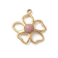 Родонит Природные подвески амазонит, 304 Подвески в виде цветов из нержавеющей стали с оправой, золотые, 20.5x19.5x5 мм, отверстие : 1.8 мм