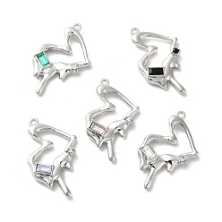 Mixed Color Alloy Pendant, with Glass, Platinum, Lead Free & Cadmium Free, Heart Charm, Mixed Color, 33.5x20x5.5mm, Hole: 1.4mm