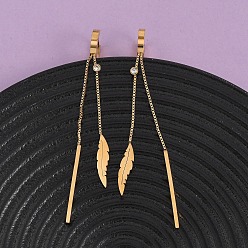 Настоящее золото 18K Серьги из 304 нержавеющей стали, лист с палкой, ионное покрытие (ip), реальный 18 k позолоченный, 80x13.5 мм