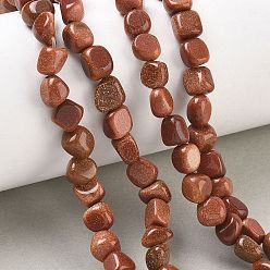 Goldstone Synthetischen Aventurin Perlen Stränge, Nuggets, getrommelt Stein, 6~8.5x6~7.5x5~8 mm, Bohrung: 0.9 mm, ca. 27~35 Stk. / Strang, 9.84~11.02'' (25~28 cm)