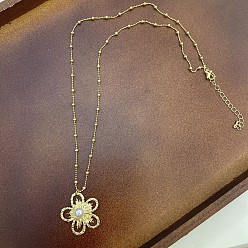 Golden Alloy Hollow Flower Pendant Necklaces for Women, Golden, 15.75 inch(40cm)