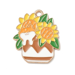 Цветок Небольшое растение в горшке с подвесками из эмалевого сплава в виде собаки, золотые, подсолнечник, 25.5x21.5x1 мм, отверстие : 2 мм