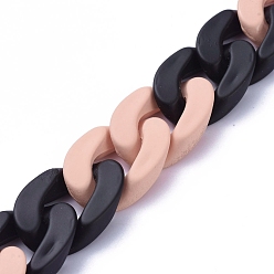 Light Salmon Handmade Opaque Spray Painted Acrylic Curb Chains, Cuban Link Chains, for Jewelry Making, PeachPuff, Link: 29.5x20.5x6mm, 39.37 inch(1m)/strand