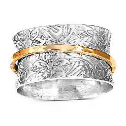 Нержавеющая Сталь Цвет Ретро вращающиеся 304 кольца из нержавеющей стали, цветочным узором, Кольцо-спиннер для успокоения беспокойства, медитации, цвет нержавеющей стали, размер США 6 (16.5 мм)