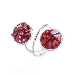 Red (Jewelry Parties Factory Sale)Electroplate Glass Cuff Rings, Open Rings, with Iron and Cardboard Ring Boxes, Red, Size 7, 17mm