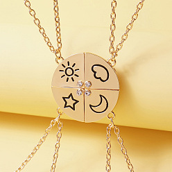 Золотой Подвеска-головоломка из цинкового сплава с кристаллами, стразами, солнцем, луной и звездами, подходящая по размеру к ожерелью с магнитными застежками для женщин., золотые, 17.72 дюйм (45 см), 4 шт / комплект