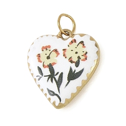 Белый Подвески из нержавеющей стали с покраской методом запекания, подвеска в форме сердца с цветочным узором, золотые, белые, 304 мм, отверстие : 21.5x18.5x4.5 мм