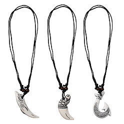 Белый 3 шт. 3 стили смоляной роговой крючок для рыбы с акулой, ожерелья из вощеного шнура с подвеской в виде черепахи, белые, 17.32~34.65 дюйм (44~88 см), 1 шт / стиль