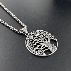 Нержавеющая Сталь Цвет 304 Винтажное ожерелье из нержавеющей стали с подвеской в виде дерева жизни, полые украшения в стиле панк-хип-хоп с мудростью, цвет нержавеющей стали