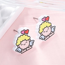 Human Деревянные серьги-гвоздики, с 304 гвоздями из нержавеющей стали, платина, человек, 14x15 мм