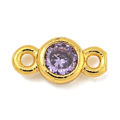 Лиловый Покрытие стойки латунь паве кубический цирконий плоские круглые звенья соединительные подвески, долговечный, без свинца и без кадмия, реальный 18 k позолоченный, сирень, 8x4x2 мм, отверстие : 1 мм