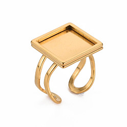 Золотой 201 настройки кольца манжеты из нержавеющей стали, лазерная резка, квадратный, золотые, лоток : 14x14 мм, размер США 7 1/4 (17.5) ~ размер США 8 (18 мм)