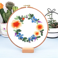 Colorful Flower Pattern Embroidery Kits, Including Embroidery Cloth & Thread, Needle, Instruction Sheet, Colorful, 220x150mm