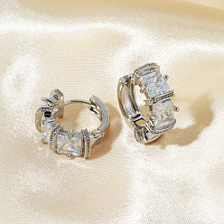 Серебро Квадратные серьги-кольца из нержавеющей стали с кубическим цирконием, серебряные, 18x8 мм