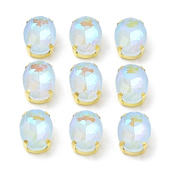 Свет Сапфира Мокко(мк) овал пришить по стразам, многожильных ссылки, с золотыми тонами латунных зубьев, аксессуары для одежды, света сапфир, 14x10x6 мм, отверстие : 1.2 мм