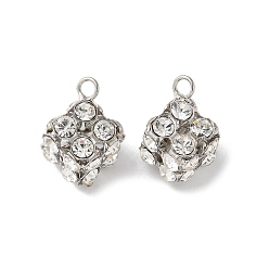 Платина Подвески латунные горный хрусталь, долговечный, стойки покрытие, без кадмия и без свинца, кубические прелести, платина, 16x12.5x12.5 мм, отверстие : 2 мм