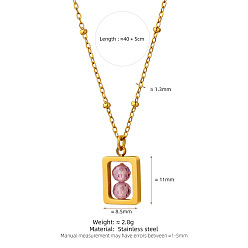 Prune 304 Colliers avec pendentif rectangulaire en acier inoxydable orné d'une boule ronde en zircon cubique à facettes, or, prune, 15.75 pouce (40 cm)