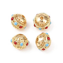 Настоящее золото 18K Латунные бусины, с эмалью, рондель, реальный 18 k позолоченный, 11x9 мм, отверстие : 2 мм
