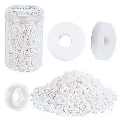 Blanc Floral Perles en fimo faits à la main, disque / plat rond, perles heishi, floral blanc, 6x1mm, Trou: 2mm, 170 g (environ 3995 pcs)