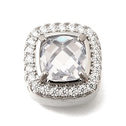 Платина Латунные подвески-конструкторы с квадратными звеньями из прозрачного кубического циркония, инкрустированные прозрачными фианитами., без кадмия и без свинца, долговечный, стойки покрытие, платина, 13.5x13.5x11 мм, отверстие : 4 мм