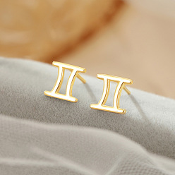 Близнецы 925 стерлингового серебра серьги стержня, золотые, Близнецы, 10x10 мм