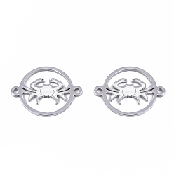 Cancer Tarnish Resistant 201 Stainless Steel Links connectors, Constellations, Flat Round, Stainless Steel Color, Cancer, 21x16x1mm, Hole: 1.4mm
