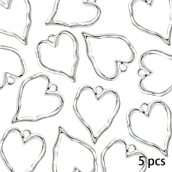 Платина 5 шт. Подвески из цинкового сплава, сердце прелести, платина, 36x28x1.8 мм, отверстие : 4.3x4 мм