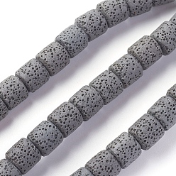 Серый Бусы из натуральной лавы, окрашенные, колонка, серые, 10x10~10.5 мм, отверстие : 2 мм, около 39 шт / нитка, 15.35 дюйм (39 см)