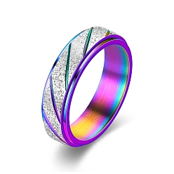 Rainbow Color Матовая полоса 304 вращающееся кольцо для пальца из нержавеющей стали, Кольцо-спиннер для успокоения беспокойства, медитации, Радуга цветов, размер США 9 (18.9 мм)
