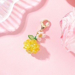 Желтый Подвесные украшения из синтетической императорской яшмы и стеклянных бусин с фруктовыми и цветочными узорами, с 304 из нержавеющей стали Lobster Claw застежками, желтые, 43 мм