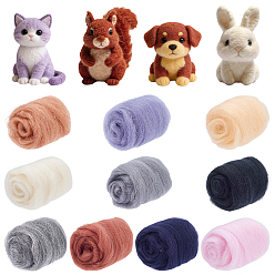 Mixed Color 50G 10 Colors Needle Felting Wool Roving, DIY Craft Material, Mixed Color, 45x60x25~5mm, 5g/color