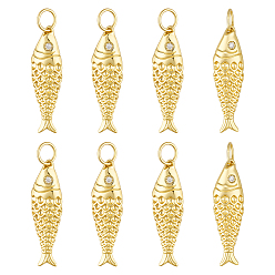 Настоящее золото 18K 8 латунные подвески шт., с целью перехода в кольце, очарование рыбы, реальный 18 k позолоченный, 25.5x7x4 мм, отверстие : 3.2 мм