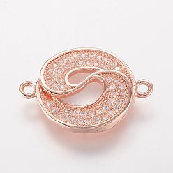 Rose Gold Brass Micro Pave Cubic Zirconia Links, Flat Round, Rose Gold, 21x15.5x3mm, Hole: 1mm