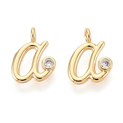 Letter A Латунные микро проложить кубического циркония прелести, долговечный, без никеля , реальный 18 k позолоченный, буквы, буква a, 11.5x8.5x3.5 мм, отверстие : 1.8 мм