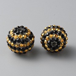 Золотой Бусины со стразами из смолы, круглый с узором в полоску, для изготовления ювелирных изделий DIY, ручки и поделки из бисера, Aurum, 20x17.5 мм, отверстие : 2.7 мм