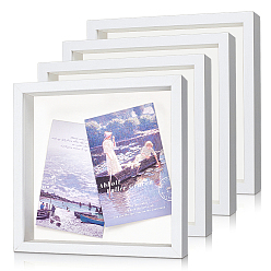 White 4Pcs Plywood Money Box Photo Frames, Square, White, 21.7x21.7x4.5cm