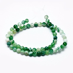 Sea Green Natural Striped Agate/Banded Agate Beads Strands, Dyed & Heated, Round, Sea Green, 10mm, Hole: 1mm, about 37pcs/strand, 14.9 inch(38cm)