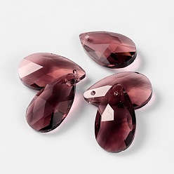 Rosy Brown Faceted Teardrop Glass Pendants, Rosy Brown, 22x13x7mm, Hole: 1mm