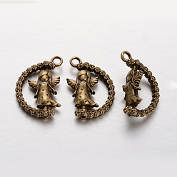 Античная Бронза Сплавочные подвески тибетског остиля, дизайн ангел, вращающиеся подвески, без кадмия, без никеля и без свинца, античная бронза, 25x17x4 мм, отверстия: 2.5 mm, 150 шт / пакет