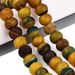 Yellow Green Natural Banded Agate Beads Strands, Rondelle, Dyed & Heated, Yellow Green, 15~16x9~13mm, Hole: 1.2~2mm, about 30pcs/strand, 13.19~13.98 inch(33.5~35.5cm)