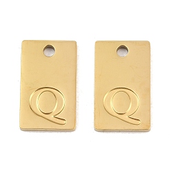 Letter Q 304 Stainless Steel Pendants, Rectangle with Letter Charms, Real 18K Gold Plated, Ion Plating(IP), Letter Q, 16x10x1.4mm, Hole: 1.8mm