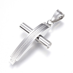 Нержавеющая Сталь Цвет Устойчивые к потускнению 304 подвески из нержавеющей стали, крестик, цвет нержавеющей стали, 41.5x25x8 мм, отверстие : 5 мм