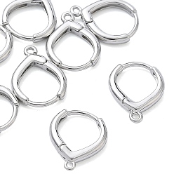Real Platinum Plated SHEGRACE Brass Hoop Earrings Findings, Cadmium Free & Nickel Free & Lead Free, with Loop, Real Platinum Plated, 15x12x2mm, Hole: 1mm