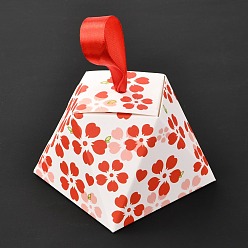 Red Diamond Shape Romantic Wedding Candy Box, Flower Pattern with Ribbon, Red, Finished Product: 8.1x8.1x6cm