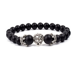 Платина Браслеты из натуральных матовых круглых бусин, Натуральные крашеные бусины императорской яшмы и сплава с тигровыми подвесками, эластичные браслеты для мужчин и женщин, платина