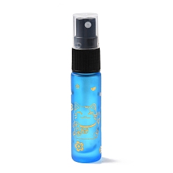 Light Blue Glass Spray Bottles, Fine Mist Atomizer, with Plastic Dust Cap & Refillable Bottle, with Fortune Cat Pattern & Chinese Character, Light Blue, 2x9.6cm, Hole: 9.5mm, Capacity: 10ml(0.34fl. oz)