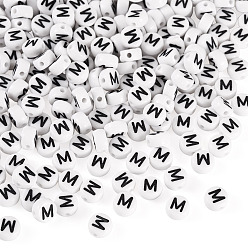 Letter M 500шт акриловые бусины, с горизонтальным отверстием, буквы, плоско-круглые, Буква М, 7x4 мм, отверстие : 1 мм