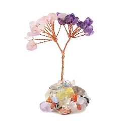 Аметист Украшения из натуральной смешанной крошки драгоценных камней «Древо жизни», медная проволока фэн-шуй энергетический камень подарок для домашнего офиса украшение рабочего стола, 60 мм